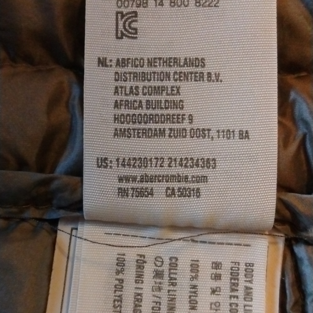 Abercrombie & Fitch steel  grey down lightweight puffer jacket.Size small. - Picture 13 of 15